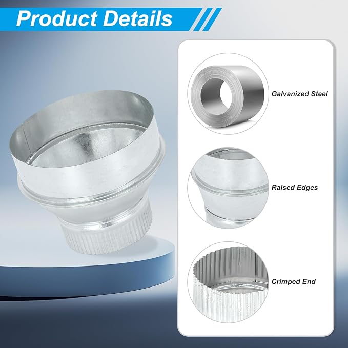 PATIKIL 6 Inch to 4 Inch Duct Reducer, Galvanized Steel Round Air Duct Reducer - Image 3