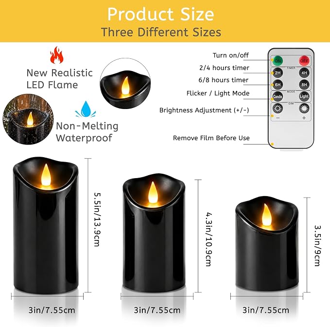 Flameless Candles 4" 5" 6" Set of 6 Outdoor Indoor Pillars Battery Operated - Image 4