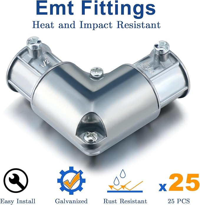 Gisafai 25 Pcs EMT Conduit Fittings Inside Corner Pull Elbow, EMT 90 Degree - Image 4