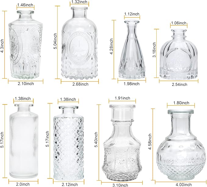Clear Flower Vase Set, Glass Bud Vase in Bulk Set of 8 | Artistic and Cultural - Image 2