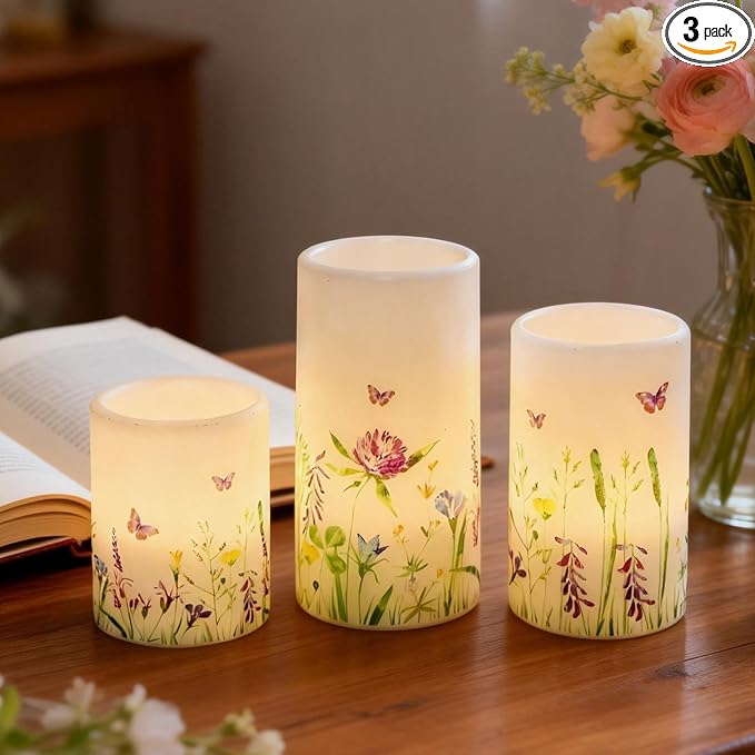 Butterfly Flameless Pillar Candles Battery Operated by DRomance