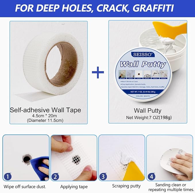 SEISSO Drywall Repair Kit, Wall Repair Paste Plaster, 1 Pack Wall Putty - Image 2