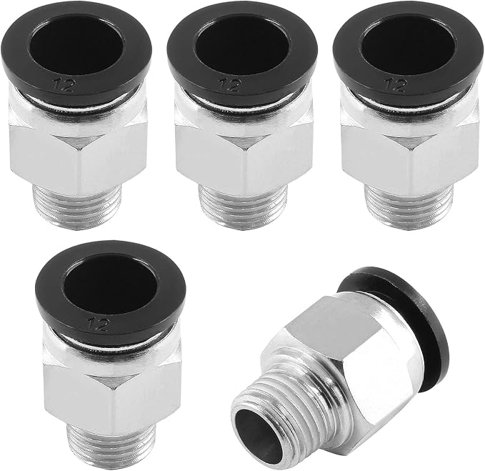 5Pcs 12mm Push Connect 1/4 NPT Male Straight Pneumatic Fitting | Pure Copper by Qjaiune