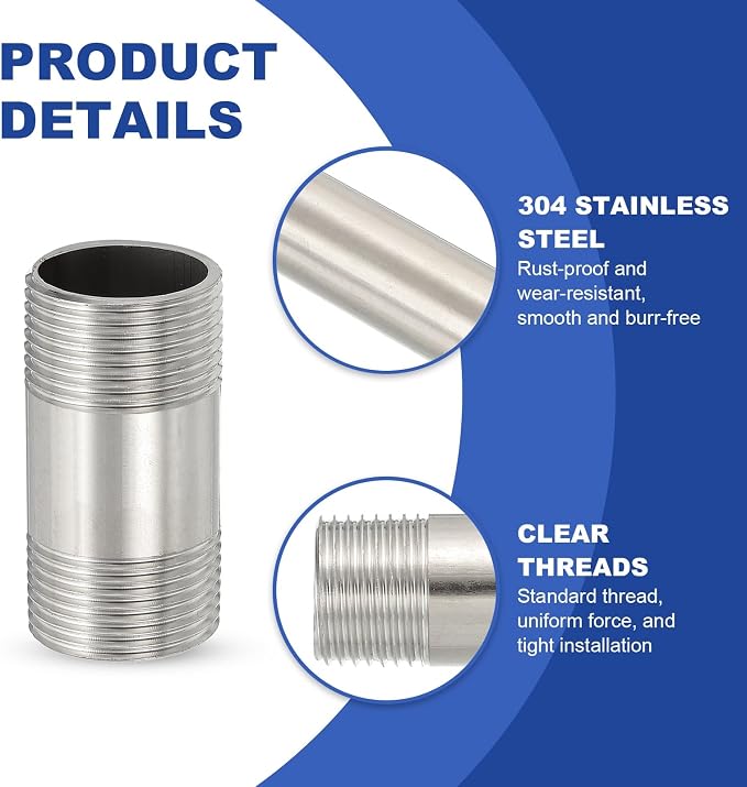 PATIKIL 304 Stainless Steel Pipe Fitting, 2 Pack 3/4" BSP Male x 3/4" BSP Male - Image 4