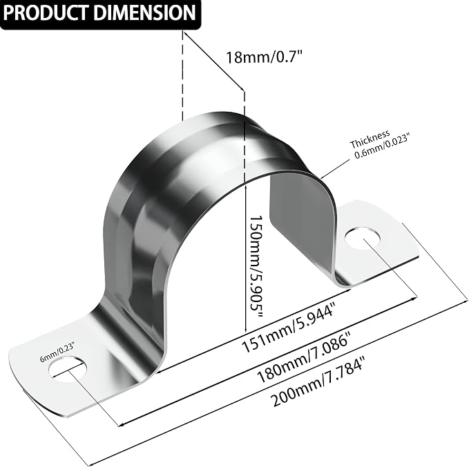 AKIHISA Pipe Clamps, 304 Stainless Steel 2 Hole Pipe Bracket, ID 6Inch - Image 2