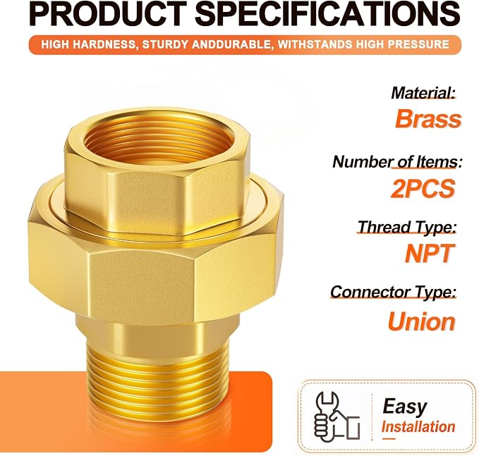 GASHER 2PCS 3/4" NPT Brass Union Pipe Fitting | 3/4 Inch Male x 3/4 Inch Female - Image 2