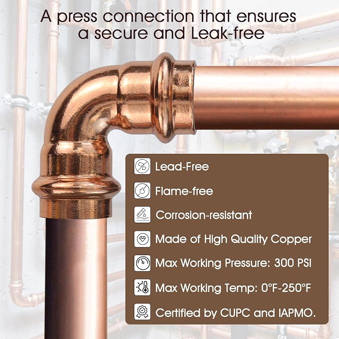 Copper Press Fittings 1/2inch, 12PK Copper Coupling 90 Degree Elbow Coupling | - Image 3