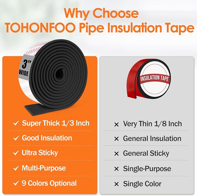 TOHONFOO Pipe Insulation Wrap Tape, Thickened Insulation Tape, 3 inch pipe - Image 2