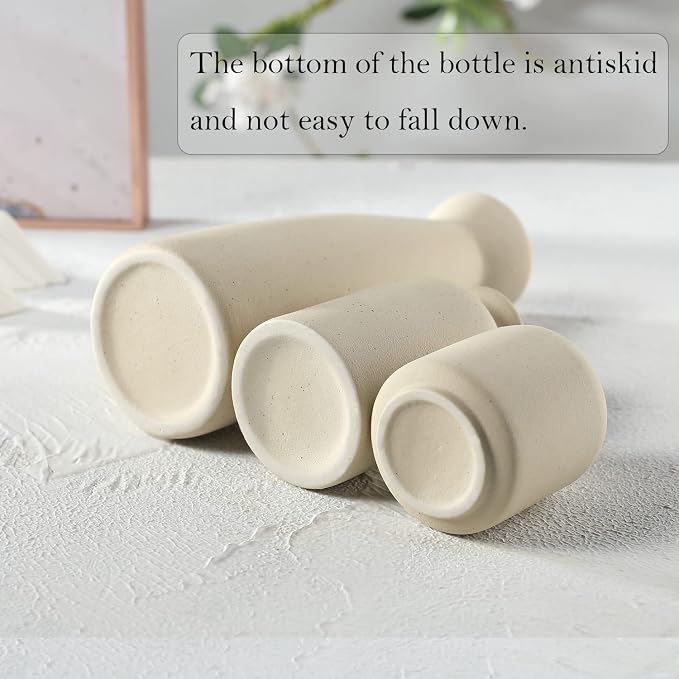 CEMABT Beige Ceramic vase Set-3 Small Flower vases - Image 2
