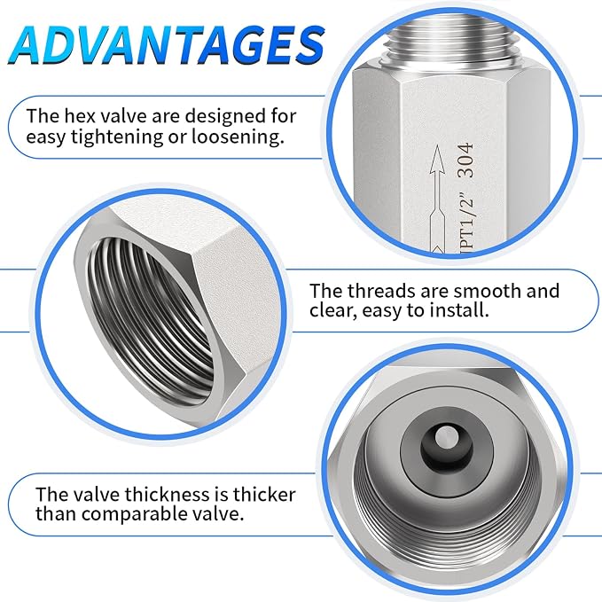 ChillWaves 304 Stainless Steel In-Line Siamese Check Valve 1/2" NPT Male x 1/2" - Image 4