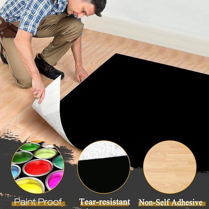 40"x100ft Black Floor Protection Film Anti Slip Paint Proof Reusable Cover - Image 4