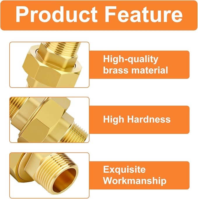 GASHER 1/2" MNPT Brass Union Pipe Fitting | 1/2 Inch Male x 1/2 Inch Male - Image 5
