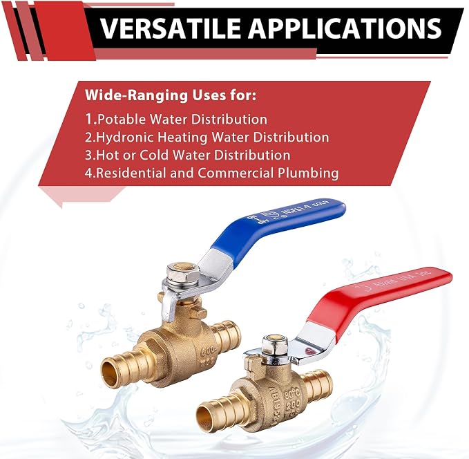 10-Pack 1/2" PEX Brass Ball Valve, Barb Crimp Pex Connection | Full Port Water - Image 5