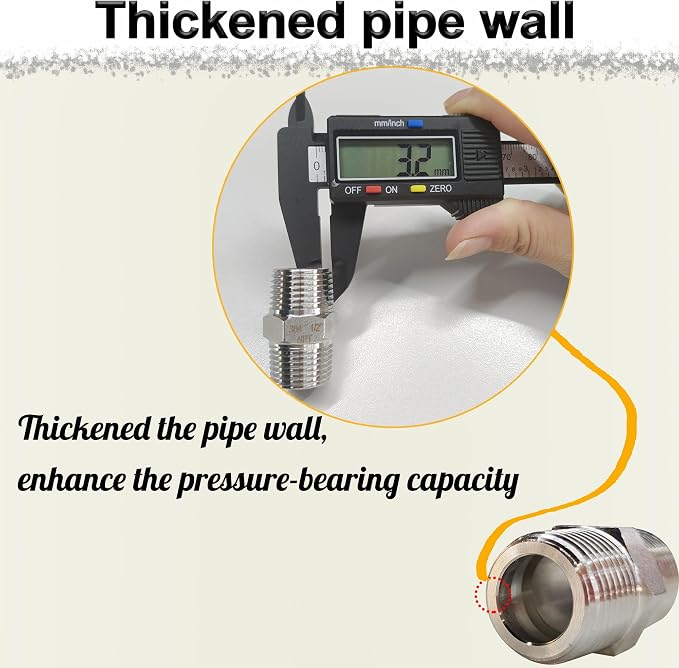 1/2" NPT Male Hex Nipple Pipe Fittings, 304 Stainless Steel 1/2 inch Threaded - Image 2