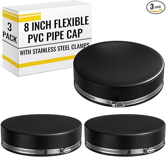 3 Pack 8 Inch Flexible PVC Pipe Cap by Unknown