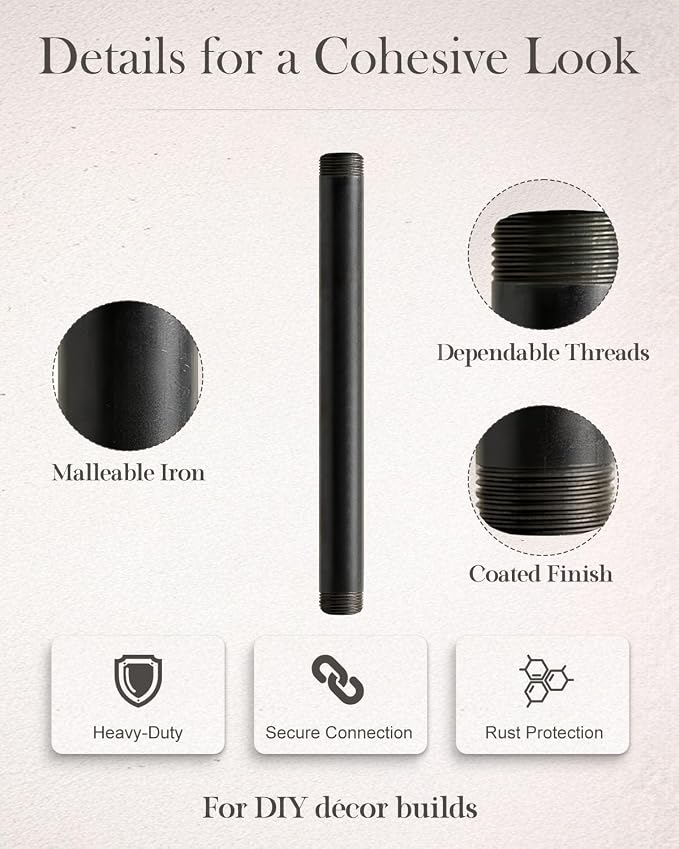 10 Pack 1/2 x 8 Inches Black Pipe Malleable Steel Nipples Fitting | DIY - Image 5