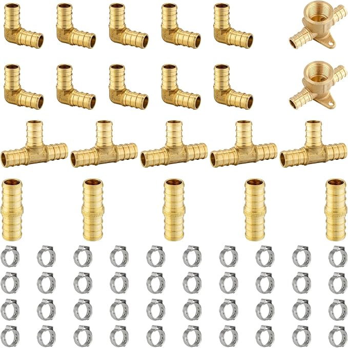 62 Pack Foskan 1/2 Inch PEX Barb Crimp Fittings Set | Includes 10pcs Elbows by Unknown