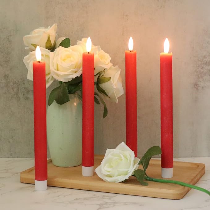 GenSwin Flameless Taper Candles LED Battery Operated Remote Timer Red | LED - Image 3