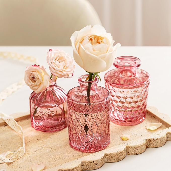 Clear Pink Glass Bud Vase Set of 14 Pcs, Small Bud Vases in Bulk, Glass Crystal - Image 8