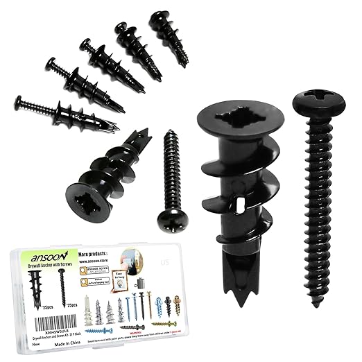 50Pc #8 Black Self Drilling Metal Drywall Anchors Heavy Duty and Screws kit | by ansoon