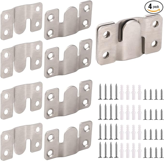 4 Pairs Interlocking Flush Mount Bracket Picture Hanging Hooks Stainless Steel by Sliverdew