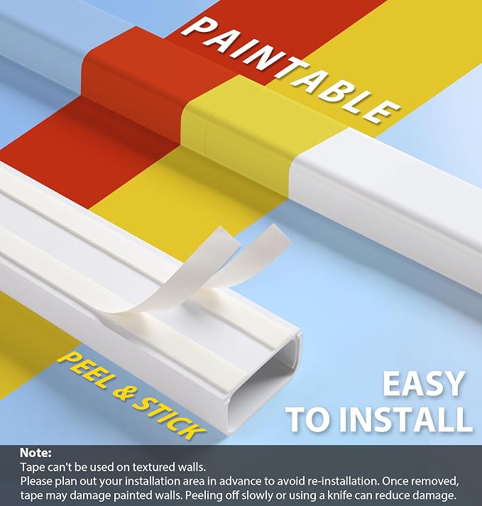 ZhiYo 32" Cord Covers for 4-7 Wires on Wall, 1.54" W x 0.75" H | Paintable TV - Image 3