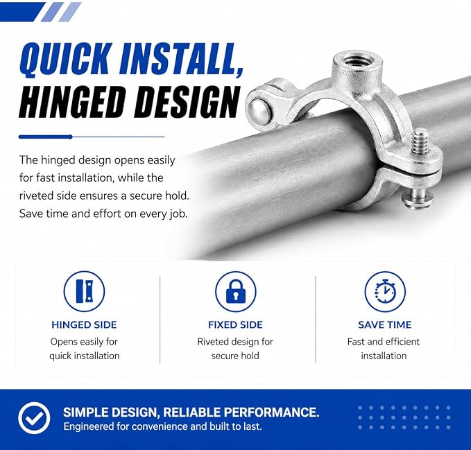 30 Pack 3/4'' Silver Hinged Split Ring Pipe Hanger, Galvanized Iron - Image 5