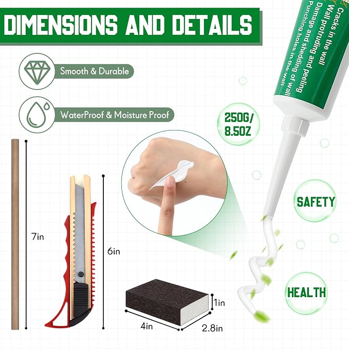 22 Pcs Drywall Repair Kit with 16x16x1/2" Drywall Repair Panel, Hole Patch Kit - Image 3
