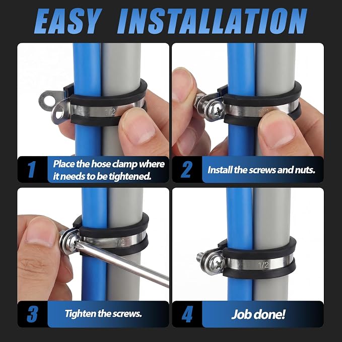 50 Pcs 1/2 Inch Cable Clamps Stainless Steel Pipe Clamps Holder Rubber Coated - Image 5