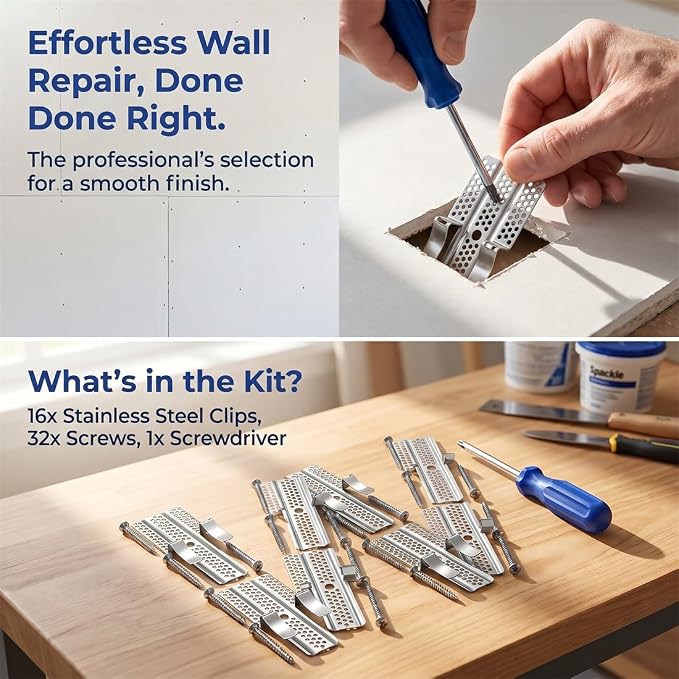 Drywall Repair Clips Kit with Screws, Stainless Steel Wall Patch Fasteners - Image 2