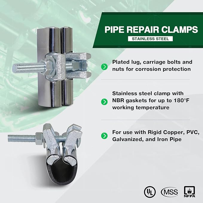 Highcraft Pipe Repair Clamp 1-1/4'', IPS Single Bolt, 3” Long, Stainless Steel - Image 6