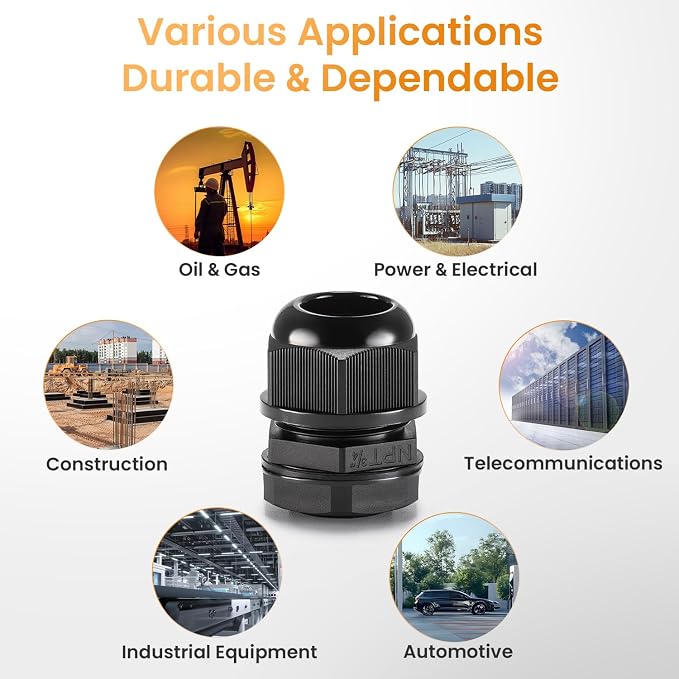 QILIPSU 50pcs 3/4" NPT Cable Gland Waterproof IP68 Nylon Cable Pass Through - Image 7