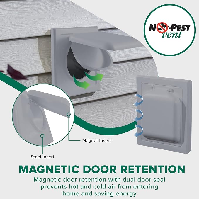 NO-PEST VENT Dual Door Dryer Vent Cover 4 Inch Outdoor, Made in USA, Highest - Image 3
