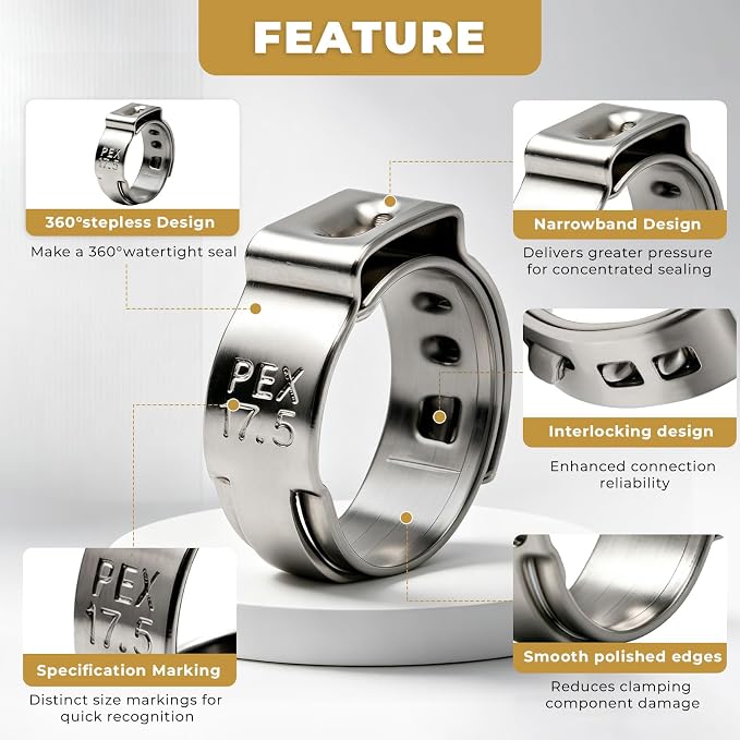 50 Pack 1/2 Inch PEX Cinch Clamps, 304 Stainless Steel PEX Crimp Rings - Image 4