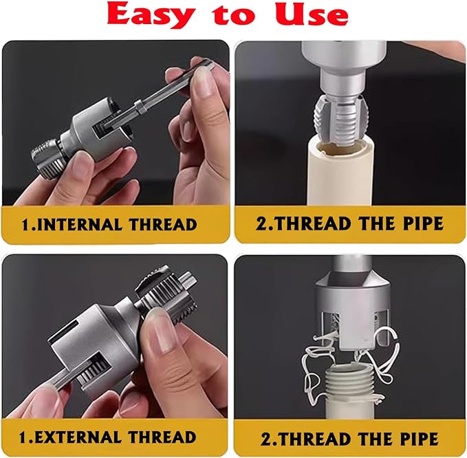 PVC Pipe Threader Kit, 3 Piece Set, Internal and External Threading, Compatible - Image 6