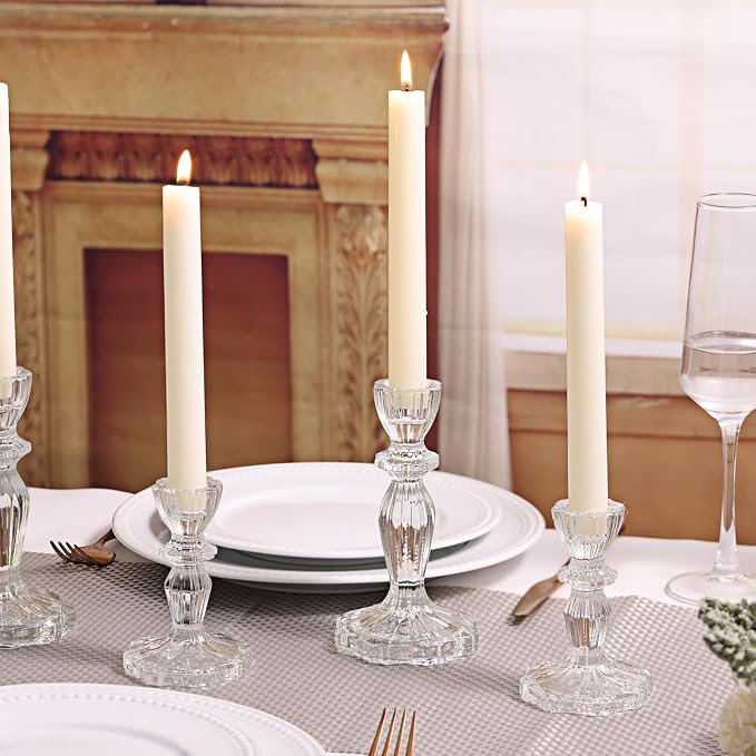 Clear Candlestick Holders Set of 6, Glass Taper Candle Holders | 4.3" H & 6.3" H - Image 5