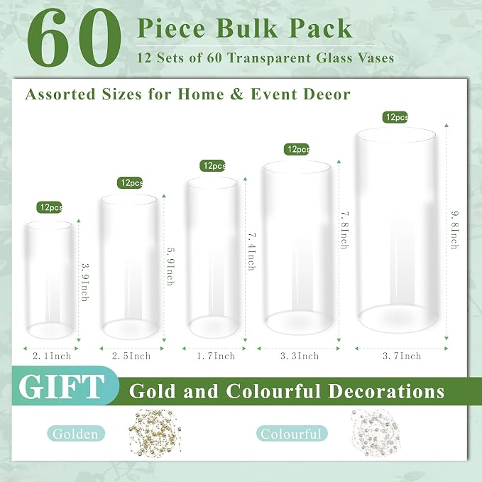 60pcs Cylinder Glass Vase for Centerpieces, 10 inch Tall Clear Flower Vase Bulk - Image 2