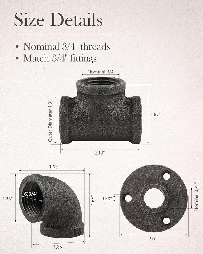 60 Pack 3/4 Inch Cast Iron Pipe Fittings - Image 3