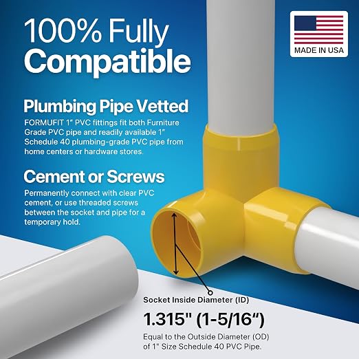1" 3-Way Elbow Furniture Grade PVC Fitting in Yellow, Made in USA, UV-Resistant - Image 5