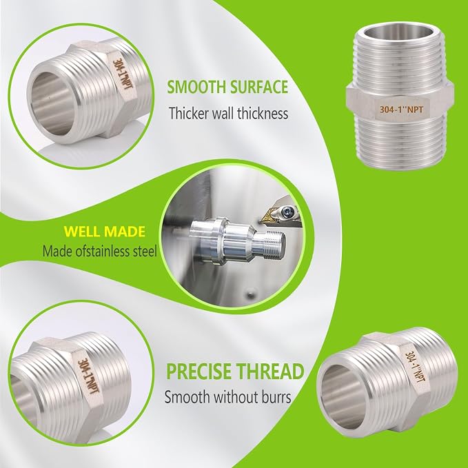 4PCS Hex Nipple 1" x 1" Male Pipe Fittings, 304 Stainless Steel 1 inch NPT - Image 3