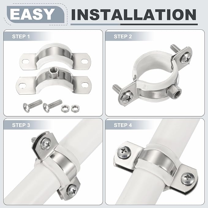 HARFINGTON 2pcs 201 Stainless Steel 3.5-3.5"/88-90mm Split Ring Pipe Hanger - Image 4