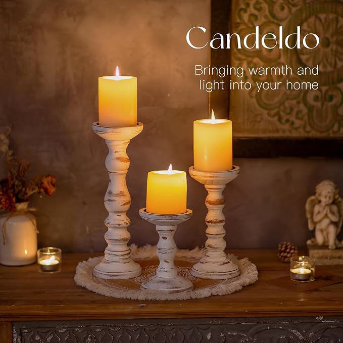Wood Candle Holders for Pillar, Table Centerpiece, Tall Shabby Chic Decor - Image 7