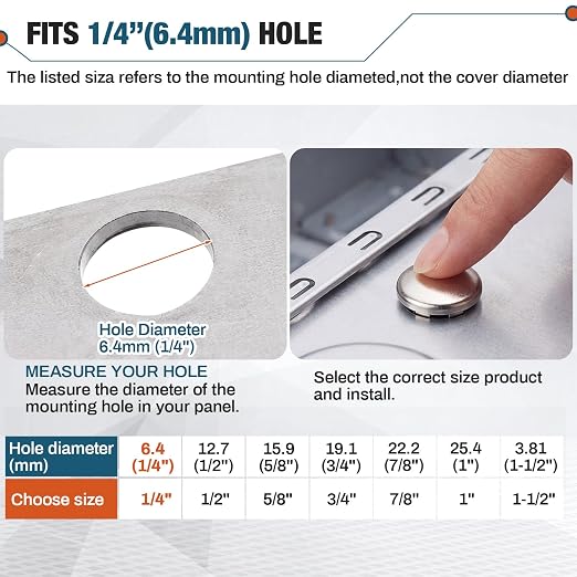 Hicarer 15 Pack Fit 1/4" Hole Metal Hole Plugs, Nickel-Plated Steel Snap-in - Image 2