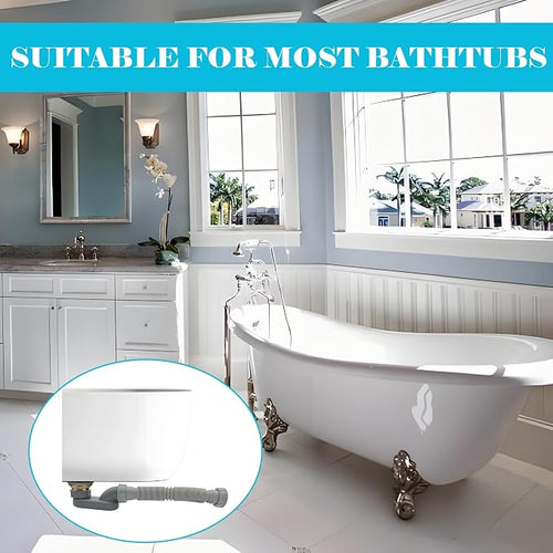 1 1/2 Inch Tub Drain Kit with Low Profile P Trap, Flexible Drain Pipe - Image 2