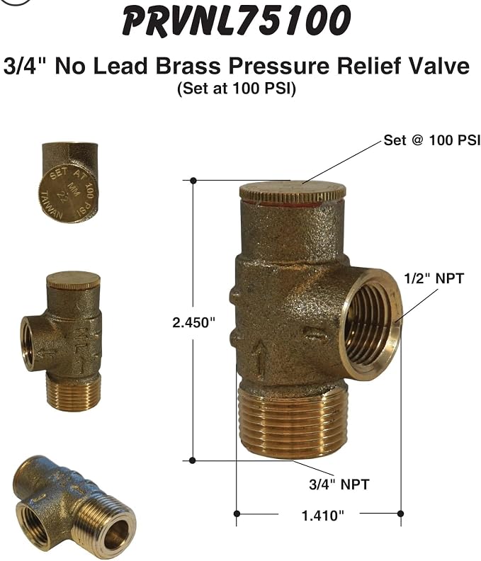 MFG PRVNL75100 3/4" Lead-Free Brass Pressure Relief Valve, 100 PSI Cold Water - Image 8
