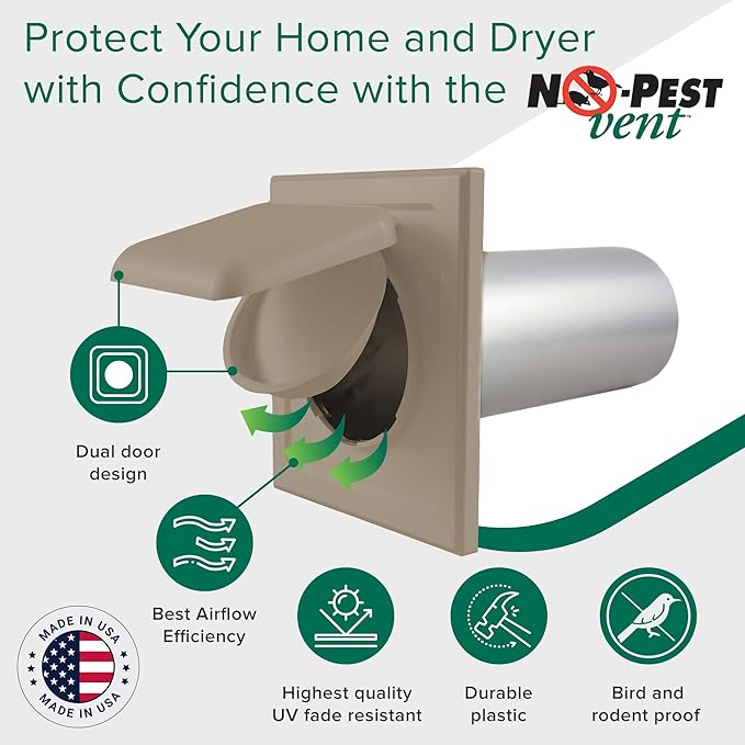 NO-PEST VENT Dual Door Dryer Vent Cover 4 Inch Outdoor, Made in USA, Highest - Image 4