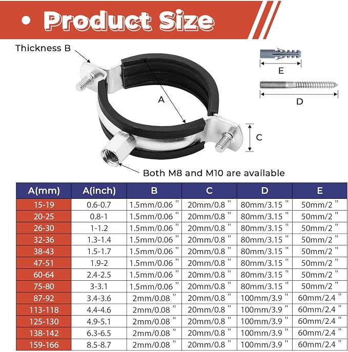 6 Pcs 3.4-3.6 Inch Split Ring Pipe Hanger, 87-92mm Heavy Duty Adjustable Pipe - Image 2