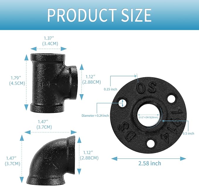 1/2" Black Floor Flange/Elbow/Tee Combo, 40 Pack Pipe Fitting - Image 2