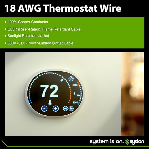 Syston 18/3 Thermostat Doorbell HAVC Heating Control Cable Wire, 100% Solid - Image 7