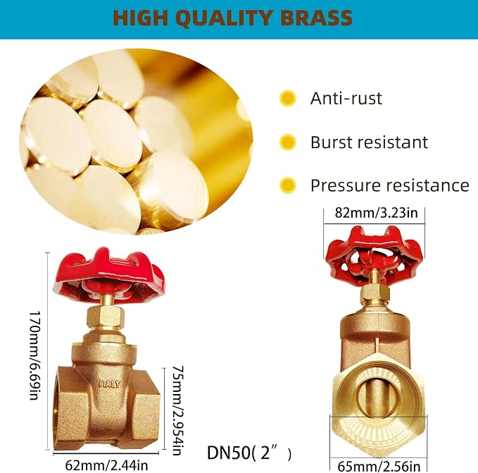 NPT 2” Brass Gate Valve DN50 | Rotary Globe Valve - Image 3